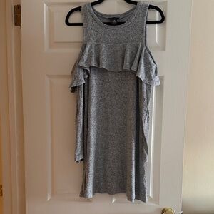 Aqua Gray Long Sleeve Ruffle Dress